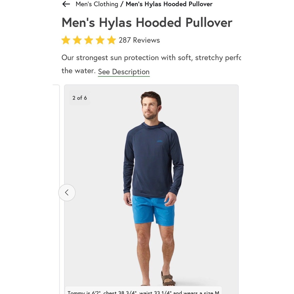 Stio Mens Hylas Hooded Pullover Navy Blue Sun Protection Performance Hoodie M